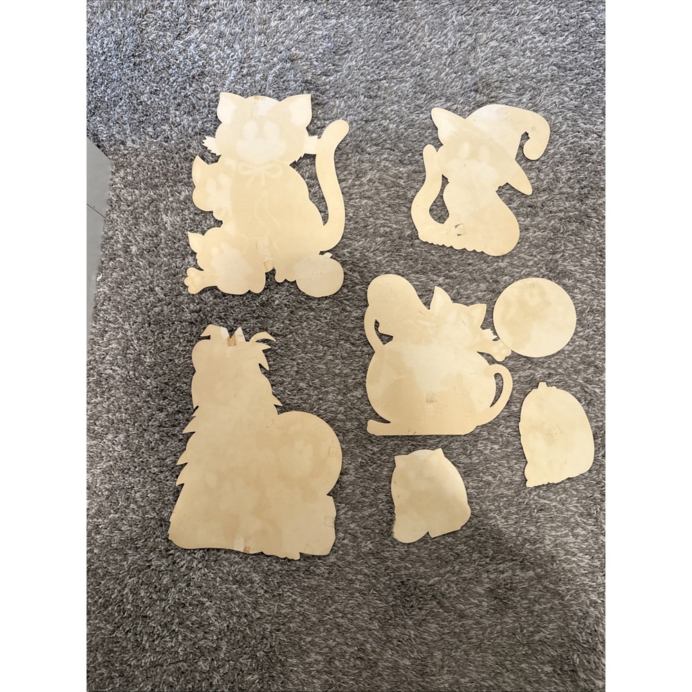 Vintage Die Cut Felt Halloween Decor Green Eyed Black Cat Lot Of 7 - Picture 7 of 11